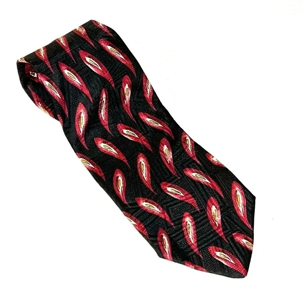 ROBERT TALBOTT Studio Silk 62” Hand Sewn Necktie Designer Geometric Black Red
